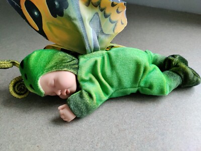Anne Geddes Butterfly Plush Doll Green Yellow 2001 9'' Bean Body Resin Face Hands