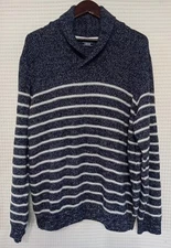 IZOD Yacht Club Shawl Collar Sweater in Navy & White Stripe Preppy Men's XL