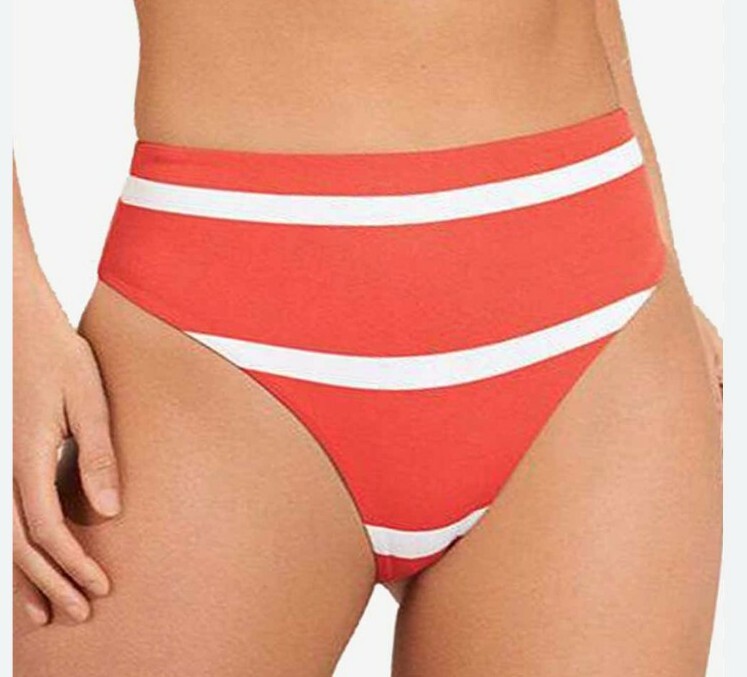 Maaji Sail Stripe Epica High Leg High Waist Bikini Bottom Sz XL, Sail Stripe Red