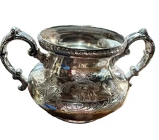 Vintage Pairpoint Mfg Quadruple Plate Teapot Sugar Bowl Monogram New Bedford MA