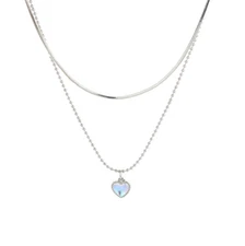 925 Silver Plated Two Layers Heart CZ Pendant Choker Beads Necklace Gift I47