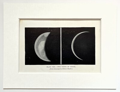 PLANET VENUS, Astronomy Print - 1920s Mounted B & W Lithograph