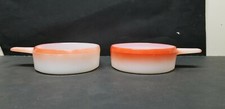 2 VTG OVENWARE MADE IN USA ORANGE and WHITE HANDLE DISHES BOWLS