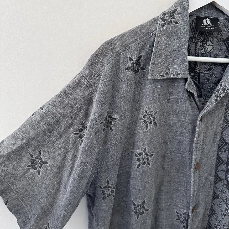 Camisa Gráfica Vintage Hang Ten Algodón Grueso Abotonada - Para Hombre Talla Grande - Aus  Foto 2 de 4