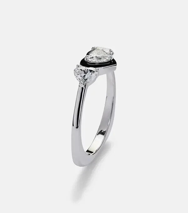 Anillo de banda prometedora de diamantes/esmalte simulados corte corazón de 3 quilates enchapado en oro blanco de 14 k Foto 2 de 4