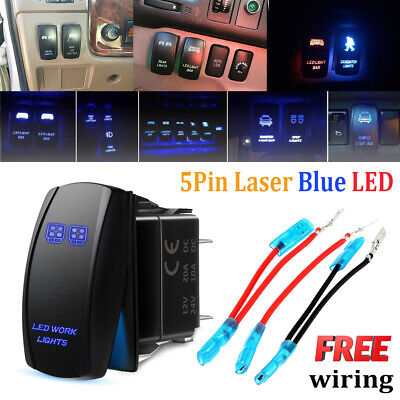 Car Auto Laser Push Button Rocker Toggle Switch Blue LED Light Bar 12V 5 pins US 