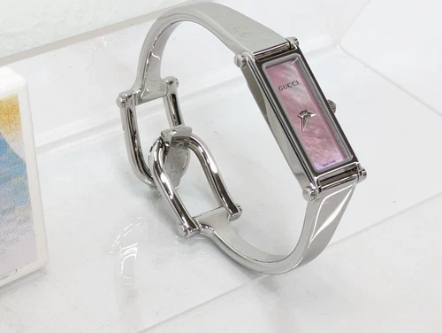 GUCCI 1500L Watch Silver Pink Shell Dial Women’s Bangle Wrist Watch 5.5-16cm - Picture 8 of 24