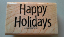 Stampin Up Happy Holidays Wood Mounted Rubber Stamp Christmas New Years