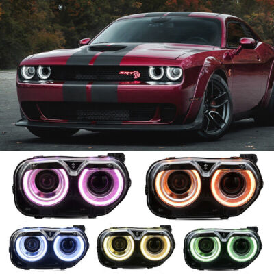 Pair LED Headlights RGB Color Change Lamps For 2015-2023 Dodge