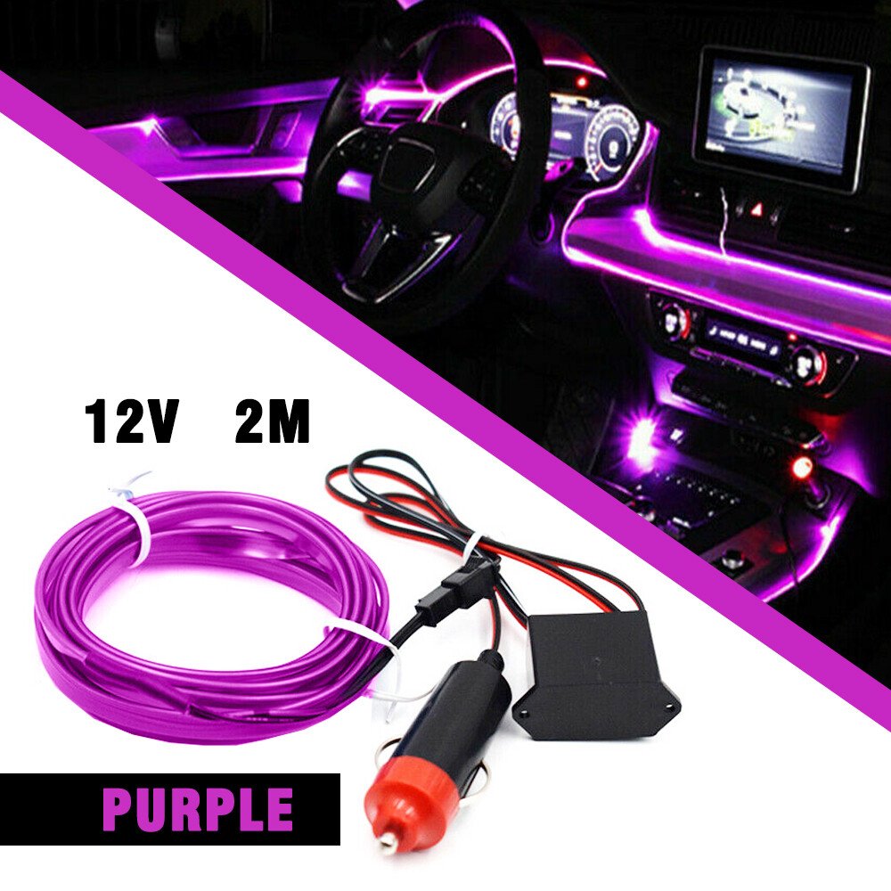 2M LED Car Interior Decorative Atmosphere Wire Strip Light Accessories Purple G