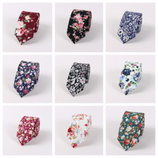 Men Cotton Skinny Slim Flower Necktie Wedding Business Shirt Neck Tie