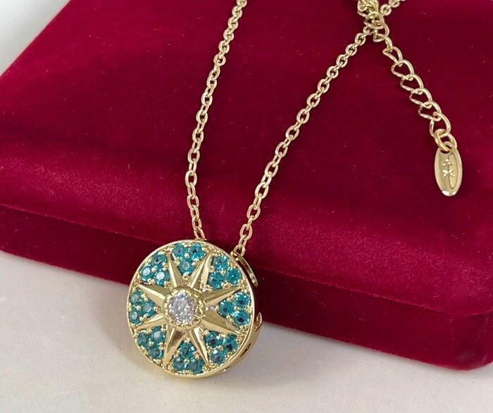 Luxus Halskette Polarstern Anhänger Zirkon Kristall 585er Gelbgold 14K vergoldet - Bild 2 von 4