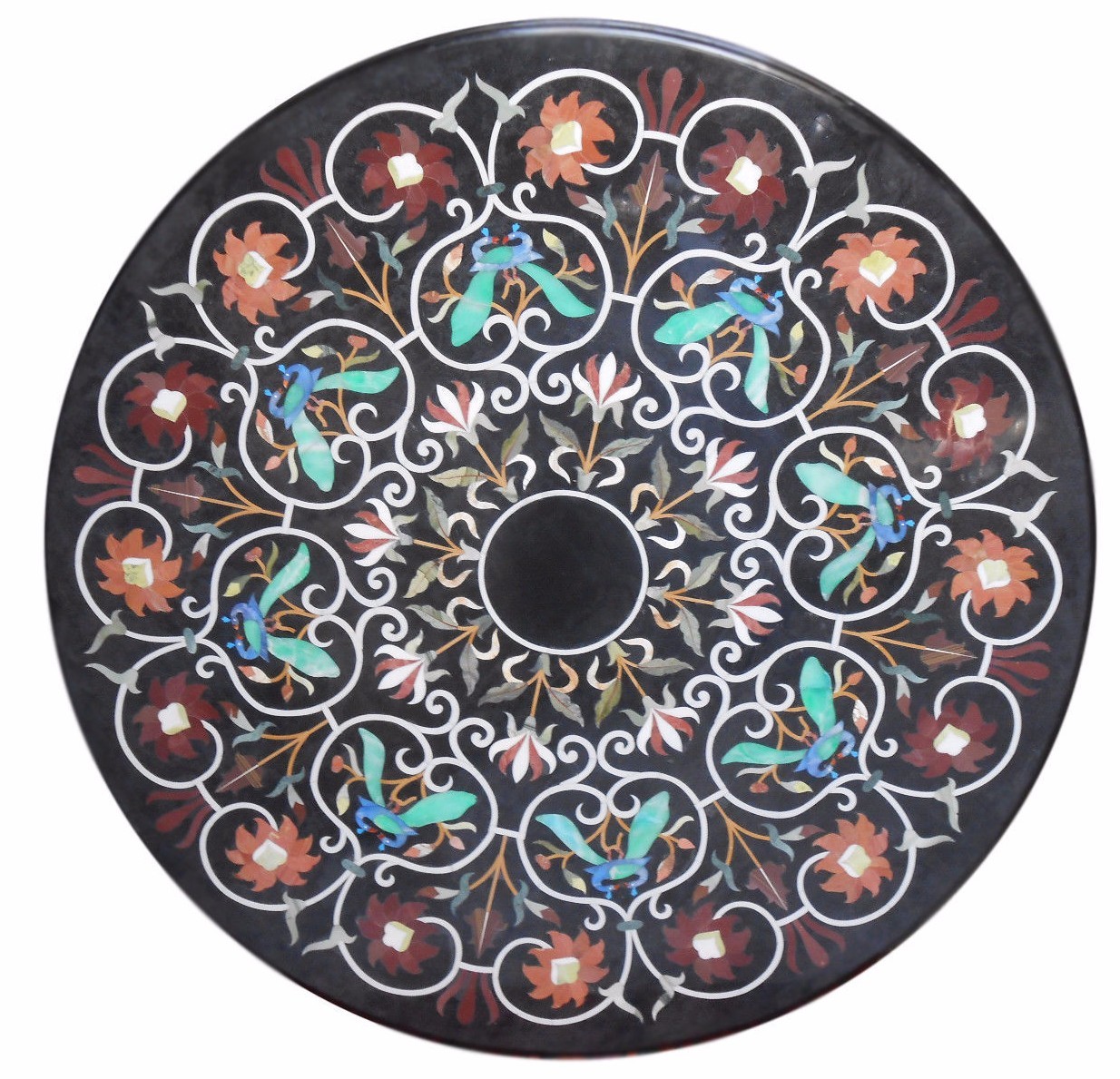 36x36 Black Marble Floral Inlay Dining or Coffee Table Top