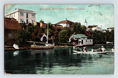 #ad Postcard Washington Bremerton WA Water Front Boats 1907 Posted Divided Back $4.00