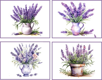 8 LAVENDER FLOWERS PLANTS VASES GLOSSY FOLD OUT NOTE CARDS ENVELOPES ORGANZA BAG