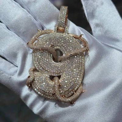 3.2Ct Round Cut Real Moissanite Custom 9 Number Pendant 14K Yellow Gold Plated
