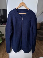 GANT Men’s Wool Navy Blue Zip Cardigan Jumper Sweater Bomber Size XL