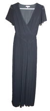 BALTIC BORN V-Neck Faux Wrap Flutter Sleeve Slit Maxi Dress w Tie SIZE S