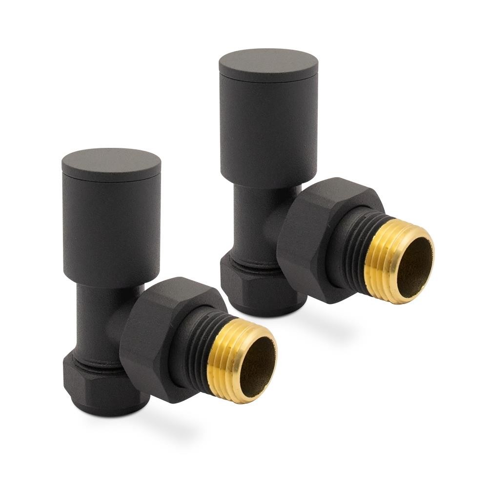 Angled Round Top Valves Basalt Grey RAL 7012 for Radiators & Towel Rails
