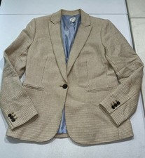 J CREW Womens Sz 6 Houndstooth Linen Cotton Blend One Button Blazer Jacket