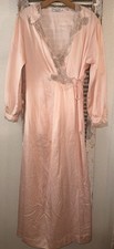 A7 Vintage Christian Dior Lingerie Pink 2 Piece Nightgown Long Robe Set Size M