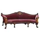 Antique Italian Baroque Figural Carved Walnut Curved Sofa with Women & Cherubs