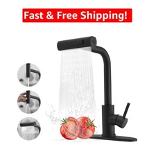Single Handle Matte Black Waterfall Kitchen Faucet for Farmhouse  Utility Sinks