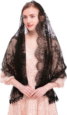 PAMOR Rectangular Chapel Veil Spanish Lace Floral Mantilla Veils Wrap Shawl Mass