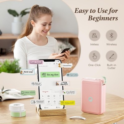 Wireless Label Maker Drucker - USB Wiederaufladbar Thermo Aufkleber D11 Pink Ohne Klebeband
