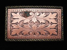 QB11163 VINTAGE 1970s FLORAL ORNAMENTAL WESTERN COWBOY DESIGN BELT BUCKLE