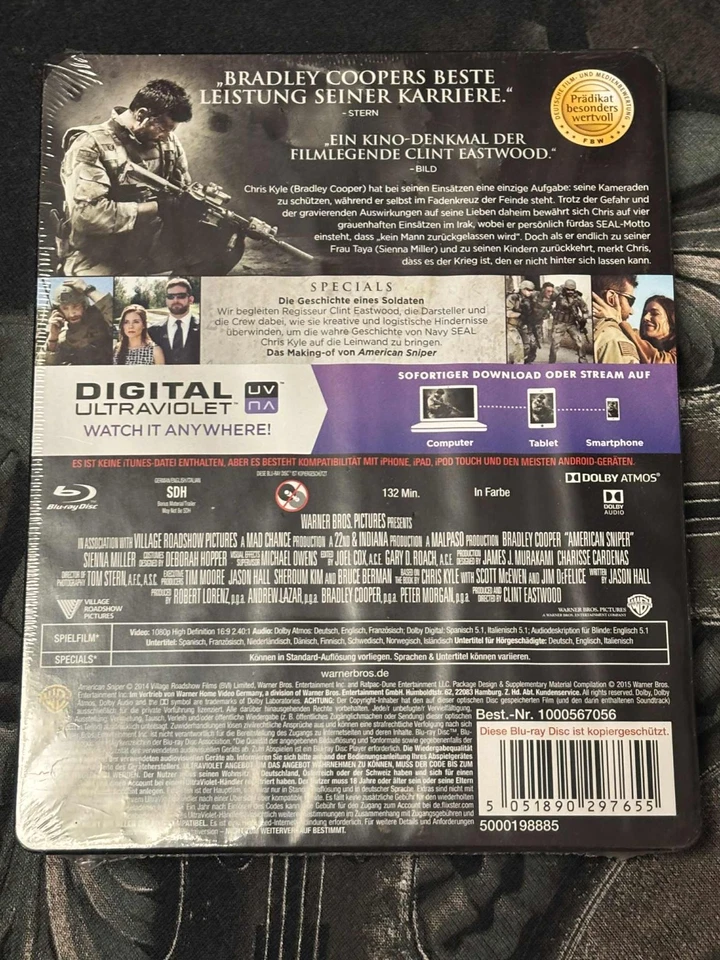 AMERICAN SNIPER  [Blu-Ray STEELBOOK] - Rare - New  & Sealed EURO STEEL BOOK - Image 2 of 2