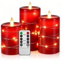 LED Kerzen 3Er Set Rot Paraffin Flackerflamme Lichterkette Fernbedienung