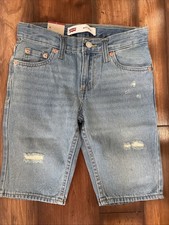 Levi's 511 Slim Fit Boys Adjustable Waistband Distressed Denim Shorts Size 8