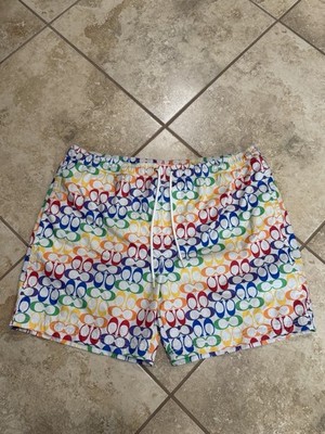 Rare Coach Signature Rainbow Trim Swim Trunks Size XXL