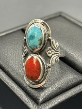 New Condition Sterling Silver Turquoise Coral Ring 6 Grams Size 7 A15