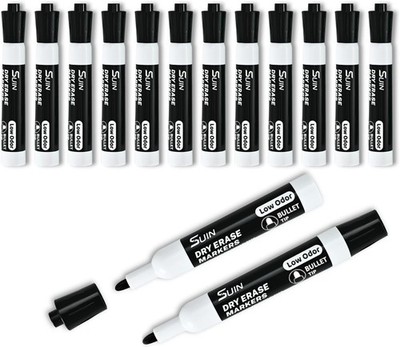 SUIN Whiteboard Marker Schwarz   12er Set Tafelmarker mit kräftiger Li
