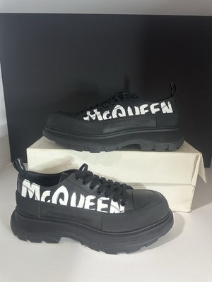 Alexander McQueen Tread Slick Boot Low Leather Graffiti Black Sneakers 45/12