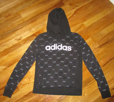 Ladies Adidas Black All Over Logo Hoodie Sweatshirt Size Small