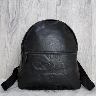Longchamp Leather Backpack Black A4 Size Unisex Rare Logo  display picture 1