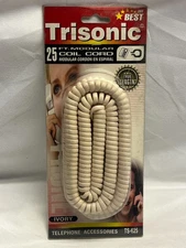 Vintage Trisonic 25-ft Modular Coil Phone Cord (TS-625) Ivory New and Sealed!
