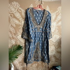 Calypso St. Barth Blue, Tan & White Mini Dres...