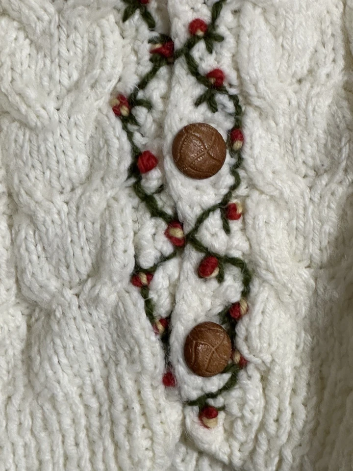 Cárdigan hecho a mano para niños pequeños,  Suéter con hojas de flores bordadas talla 4T Foto 4 de 4