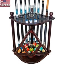 Wooden Pool Cue Rack Storage Billiard Holder Space Saver W/ Ball Racks New
