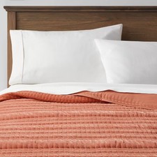 Threshold Quilt Velvet Channel Quilted, Terracotta/Bronze, Full/Queen