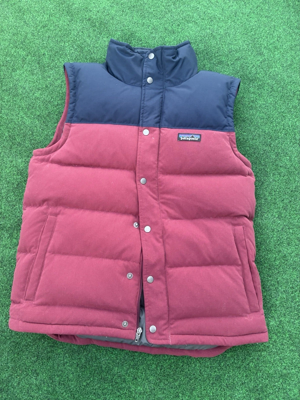 PATAGONIA Mens Small Bivy Down Vest Full Zip Nylon Canvas Two-Tone