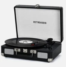 Vinyl Record Player 3-Speed Bluetooth Portable Suitcase Belt-Driven Black