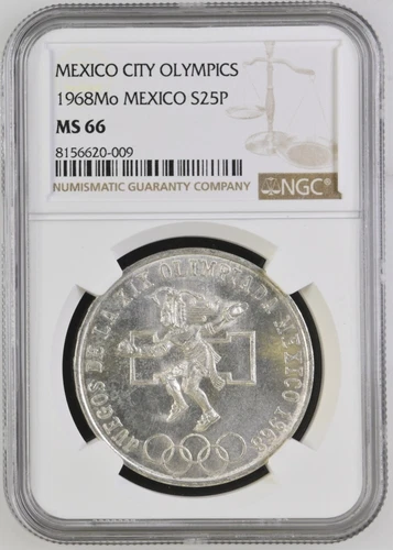 1968 MEXICO SILVER 25 PESOS S25P OLYMPICS NGC MS66 BEAUTIFUL Type 1 -As Pictured