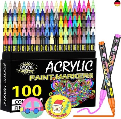 Lyuvie Acrylstifte für Steine Wasserfest,100 Farben Acrylmarker für Holz Rock P
