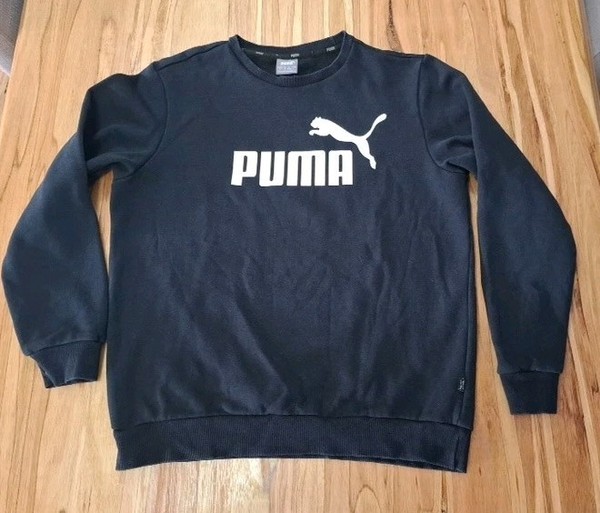 Black Puma crewneck sweatshirt with white logo, size M