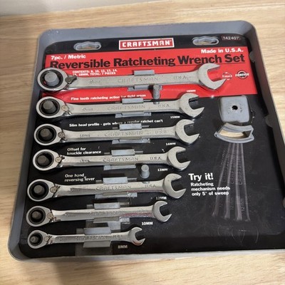 Sears Craftsman USA Nos 7pc Metric Reversible Ratcheting Wrench Set 42407 8-18mm